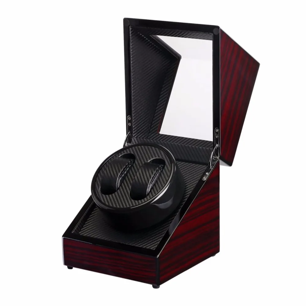 Wooden Lacquer Piano Glossy Black Carbon Fiber Double Watch Winder Box Quiet Motor Storage Display Case US PLUG Shaker | Наручные часы