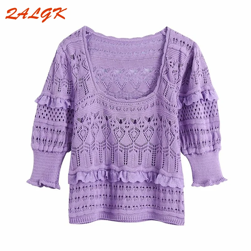 

Women's Knitted Pullover Sweater Female Top Autumn New Style Square-neck Hollowed Out Slim Knitted Jacket Temperament Fashion