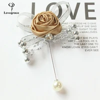 lovegrace men wedding boutonniere groom brooch pins yellow corsage silk rose fake pearl party boutonniere wedding planner brooch