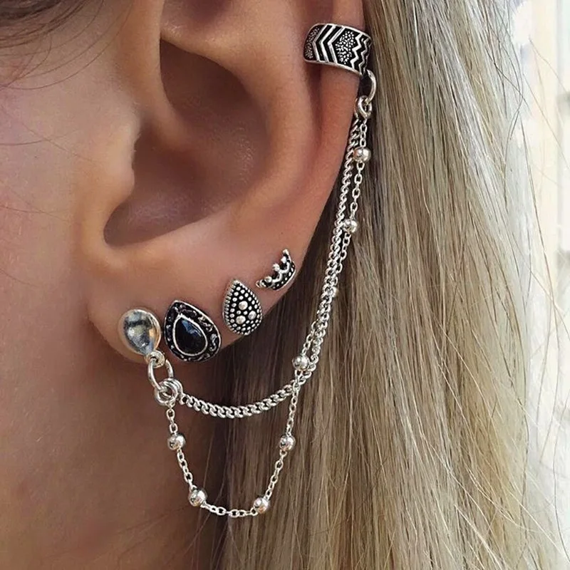 Винтажный набор серьги богемные Ретро стиль четыре части Корона капли воды цепи