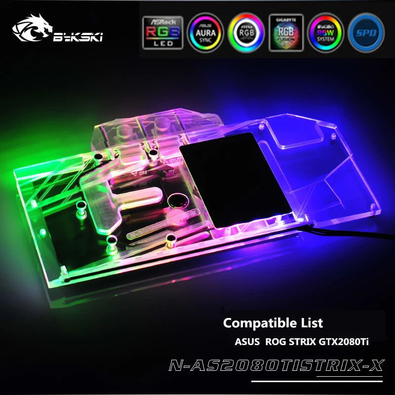 Bykski N AS2080TISTRIX X полный охват GPU водный блок для VGA ASUS ROG STRIX GTX2080TI O11G GAMING радиатор