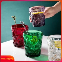 european style embossed water cup household cup color green tea cup red glass wine glass beer tazas glass coffee cup cool tazas