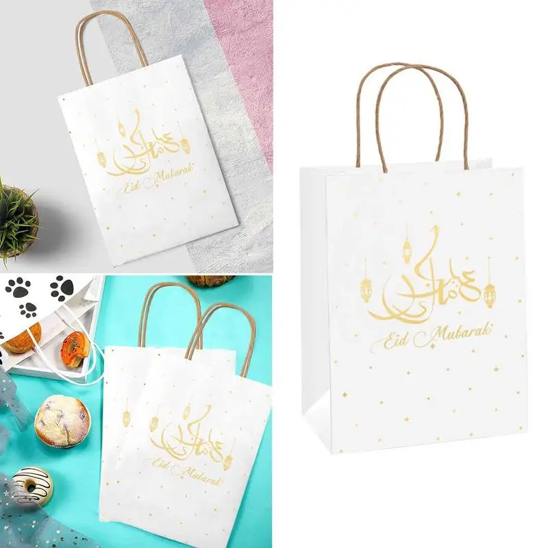 

1 pcs Mubarak White Printed Golden Rose Printed Tote Ramadan Bag Gift Muslim Bag Bag Paper A0Z9
