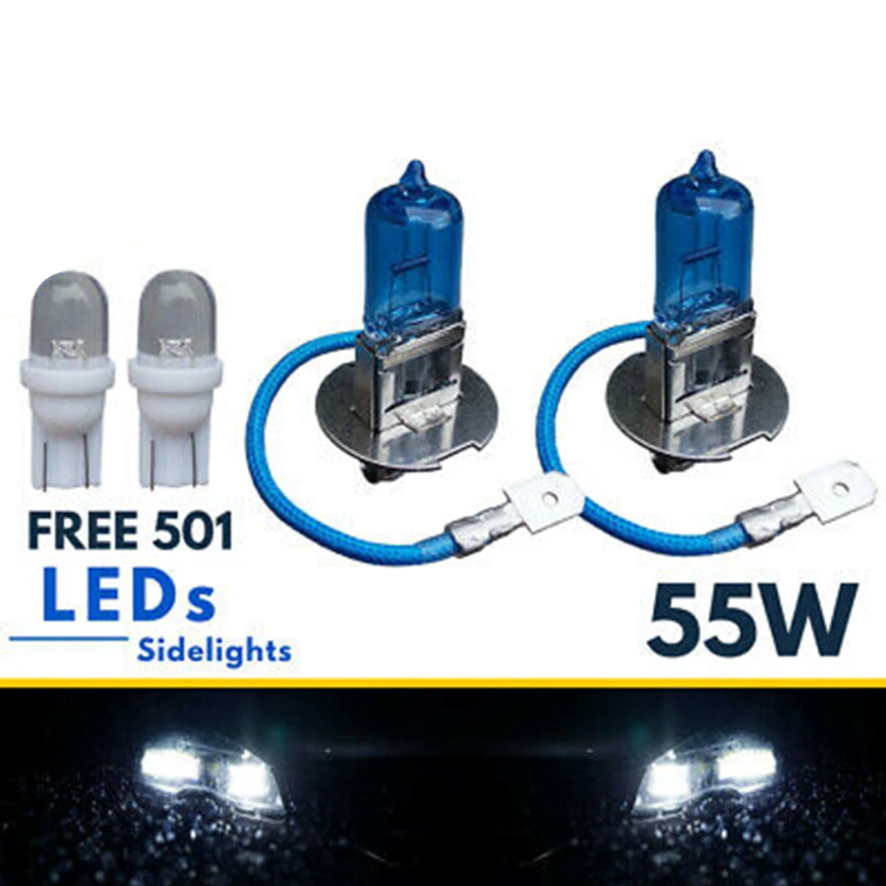 

4 шт. H3 лампы для фар супер яркие белые ксеноновые лампы 55 Вт комплект из 501 светодиодный ных белых ламп противотуманные боковые лампы для фар
