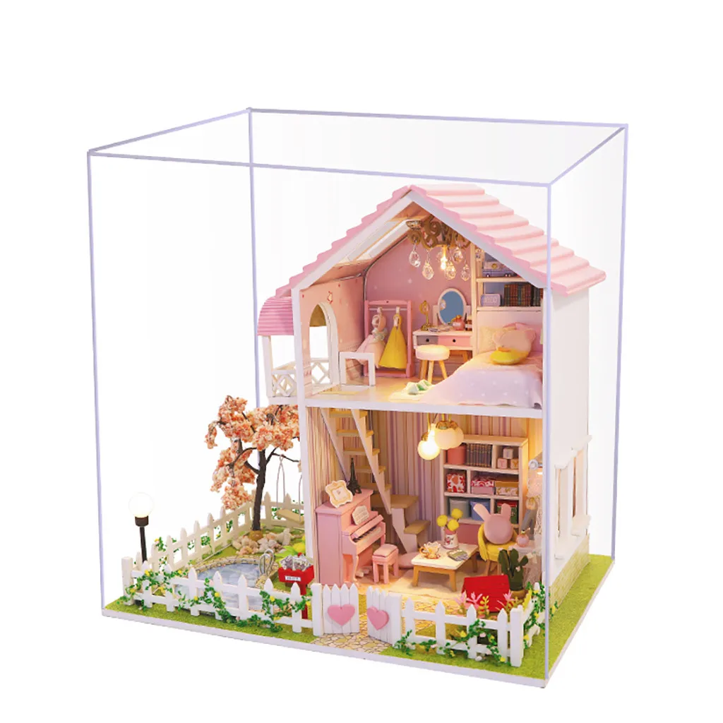 3D Деревянный DIY светодиодный светильник Миниатюрный Кукольный дом мебель