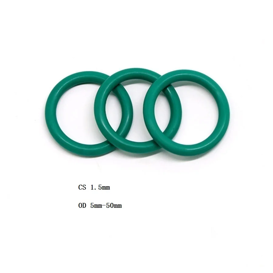 

1.5 mm FKM O-Ring Rubber Seal Washer Green O Ring OD 5 mm - 50 mm
