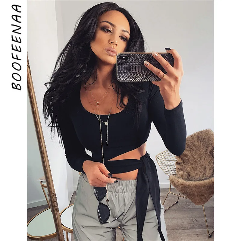 BOOFEENAA рубашка с длинным рукавом вырезами галстуком бабочкой женские сексуальные