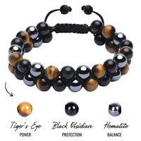 fashion men bracelets hematite tiger eye double layer row bracelets pulsera hombre magnetic health protection healing bracelets