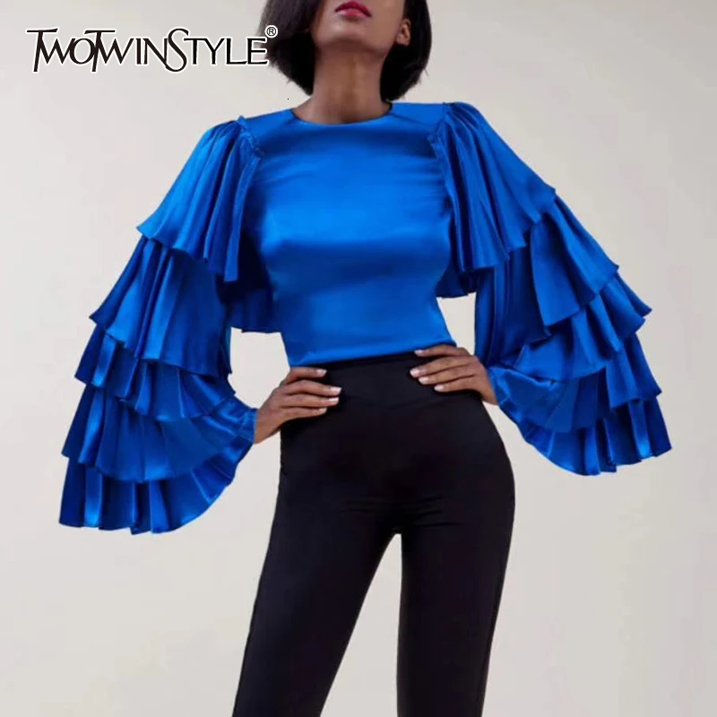 Женская блузка с рюшами TWOTWINSTYLE Повседневная Свободная круглым вырезом бабочкой