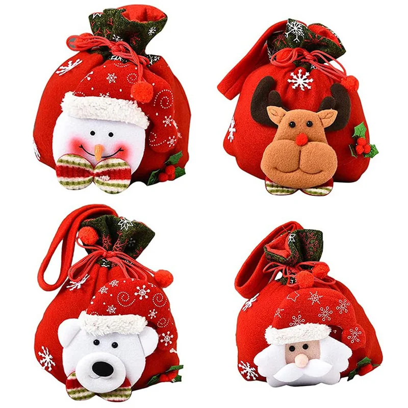 

4PC New Christmas Gift Bag Three-dimensional Doll Candy Bag Handbag Brushed Flannel New Year Birthday Christmas Decoration Gift