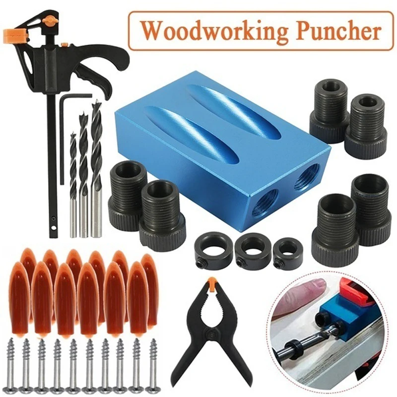 

Woodworking Oblique Pocket Hole Locator Drill Bits Pocket Hole Jig Kit Angle Drill Guide Set Hole Puncher Diy Carpentry Tools
