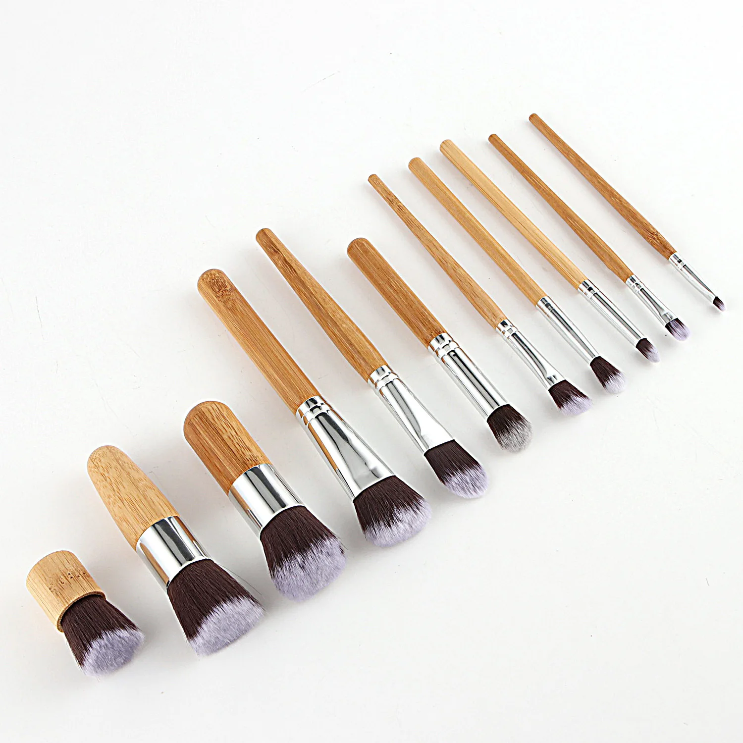 Hot 11pcs Natural Bamboo Handle Makeup Brushes Set High Quality Foundation Blending Cosmetic Make Up Tool With Cotton Bag | Красота и