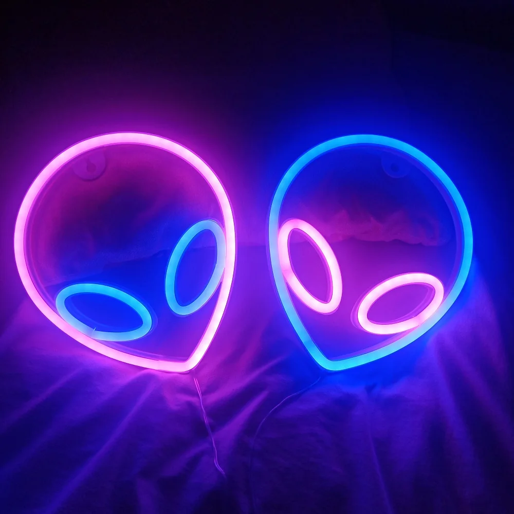 Светодиодный Alien неоновый светильник знак на стене USB Батарея управлением ночник