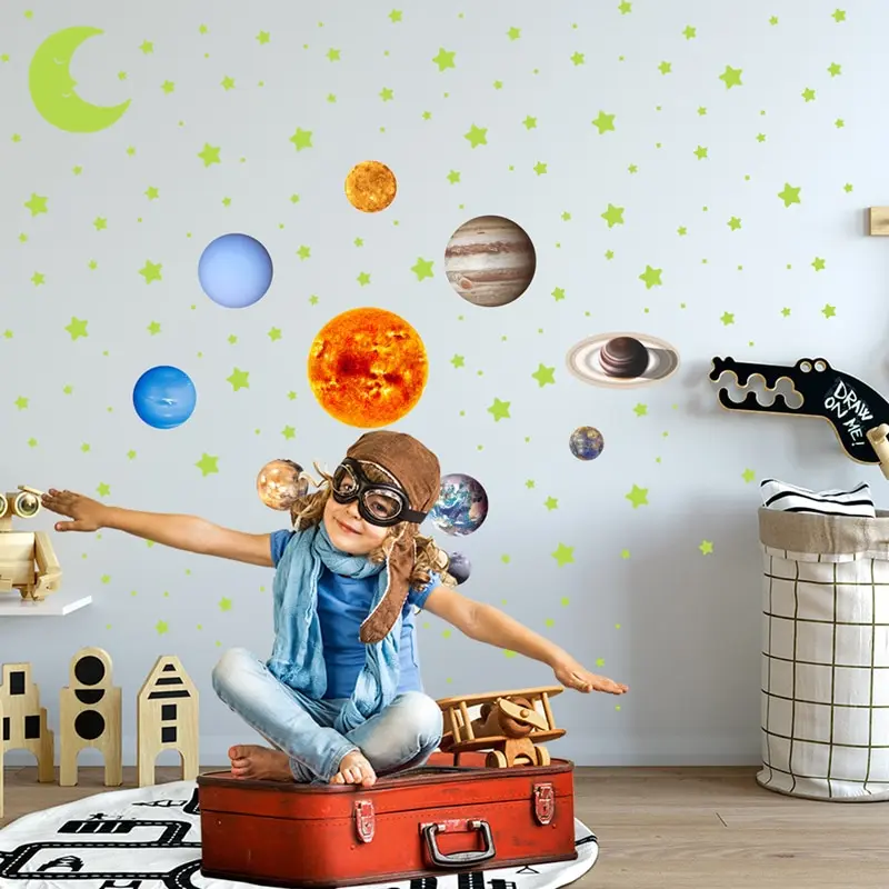 

525PCS Box-packed Luminous Nine Planets Wall Sticker Bedroom Living room Fluorescence Star Moon Decorative Stickers