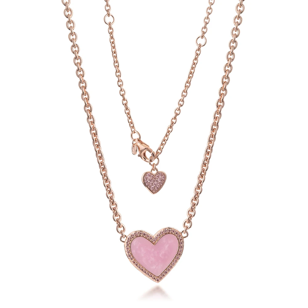 

Pink Swirl Heart Collier Necklace Genuine 925 Sterling Silver Necklaces for Women colgantes collares Party Gift Female Jewelry