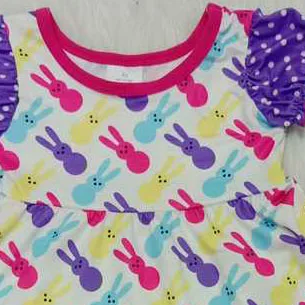 

2021 New baby girls clothes rabbit print red solid ling pants for kids boutique bunny outfits set easter day
