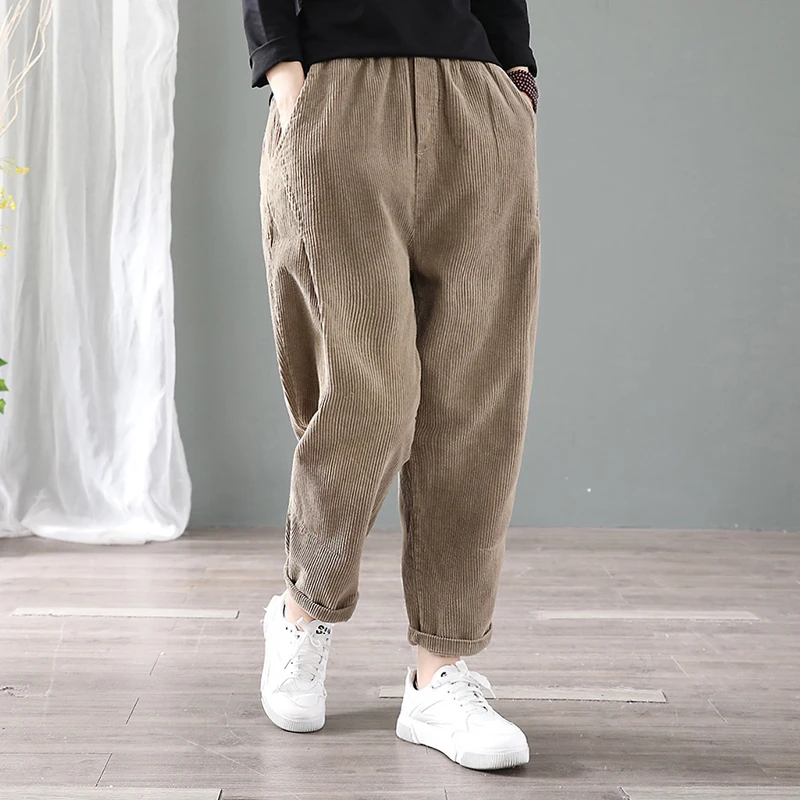 Осенние женские брюки из хлопка Вельветовые Свободные повседневные YoYiKamomo |