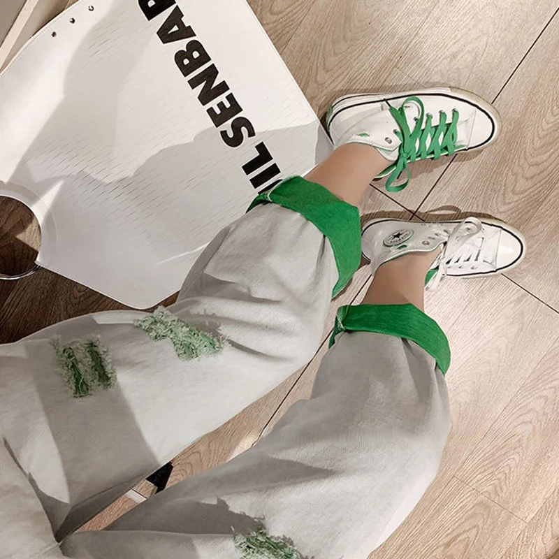 

Jumpsuits Women Hole Denim Harajuku Ins Students Baggy Multi-pockets Strap Trousers Female Simple Stylish Street Wear Overalls