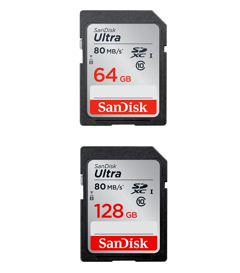 Высокая Скорость двойной флеш-накопитель SanDisk Ultra 80 МБ/с. SD карты Class10 128 Гб 64 ГБ 32 ГБ оперативной памяти, 16 Гб встроенной памяти, слот для карт памяти, флэш-карта для Full HD Камера