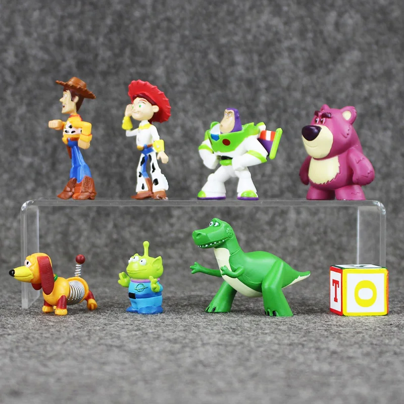 8 шт./лот игрушка история фигурки Вуди Базз Лайтер Jessie Squeeze Aliens Rex Dinosaur Lotso Bear Slinky Dog