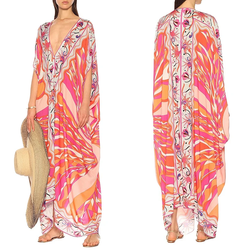 

Gedivoen Fashion Runway Loose Dress Women Batwing Sleeve Multicolor Print Maxi Long Dress Boho Style Elegant Plus Size Dresses