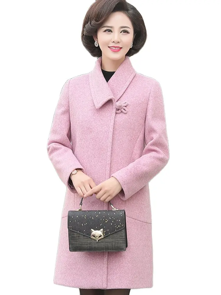 

Mother's Fall and Winter Wool Outerwear 2021 New Mid-long Fall Outerwear for Middle-aged and Old Women aged 40-50