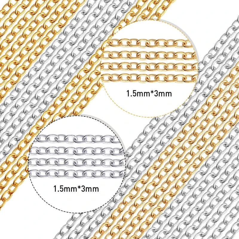 

406 pieces of jewelry making chain set 39.4 feet (approximately 90 cm) stainless steel chain link gold, silver, bronze, black ch