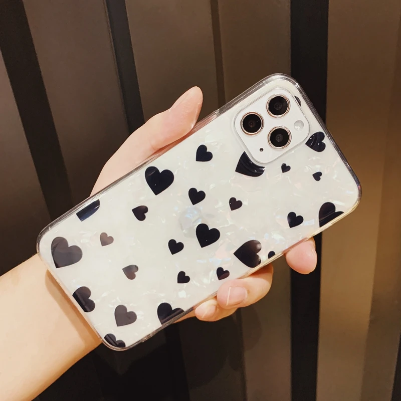 Прозрачный мягкий чехол из ТПУ с блестящим узором в виде сердечек для iPhone X XR XS 11 Pro