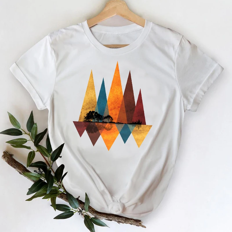 

2021 Abstract art style Shadow Cartoon Travel Clothing 90s Cute Spring Summer Top Lady Print Graphic T-shirts Women Female Tee
