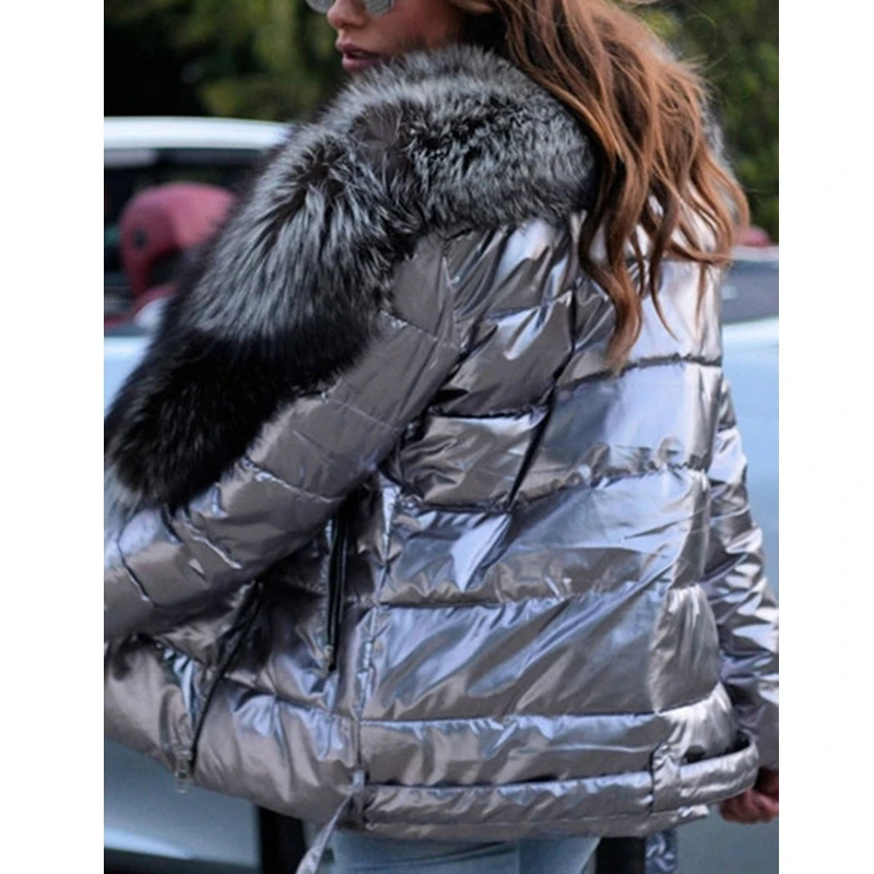 Casual Women Fur Collar Hooded Coat Long Sleeve Luxury Jackets Thick Warm 4XL Plus Size Coats Short Parkas 2023 New Silver Black