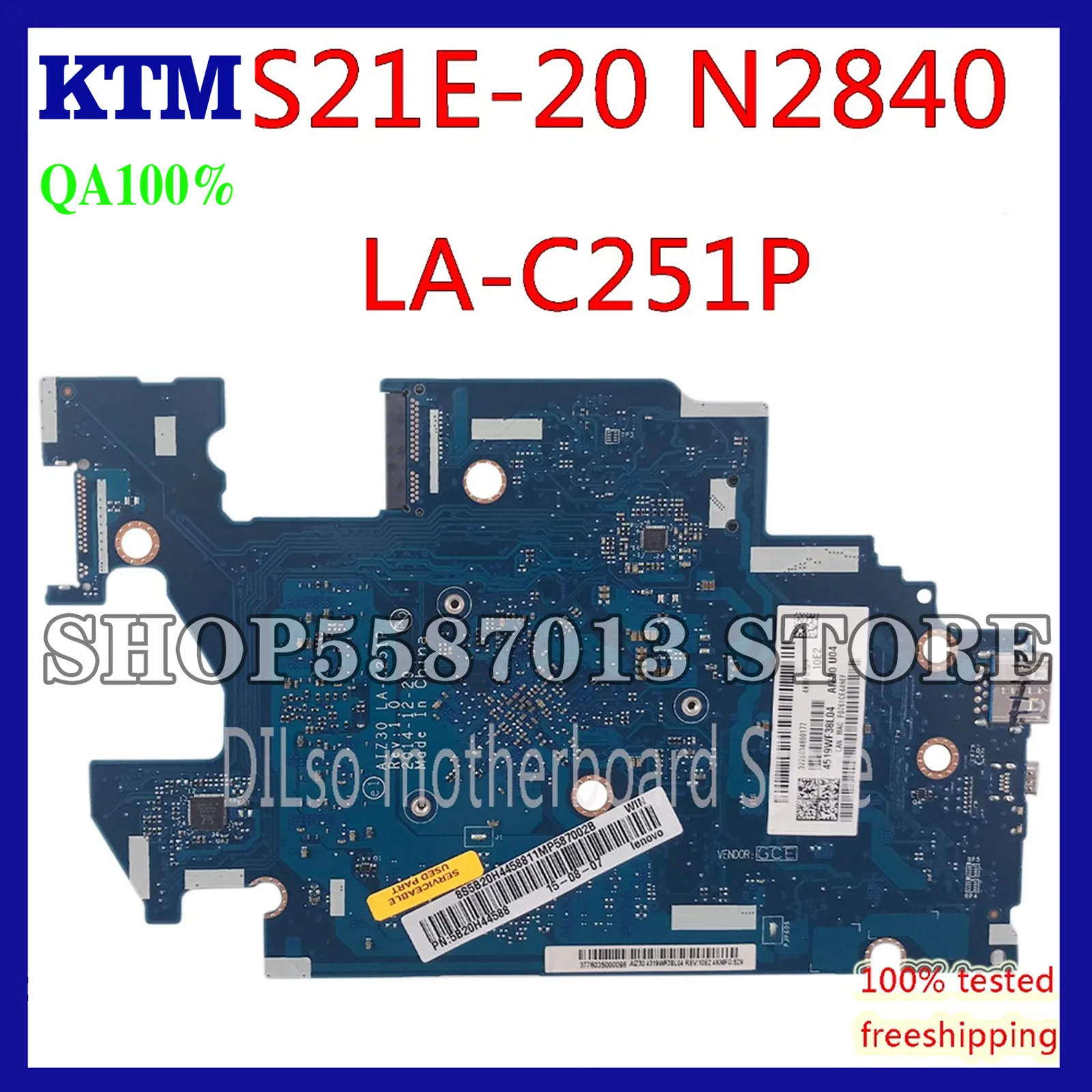

KEFU AIZ30 LA-C251P s21e-20 For Lenovo ideapad S21E-20 Laptop Motherboard LA-C251P N2840 CPU original mothebroard