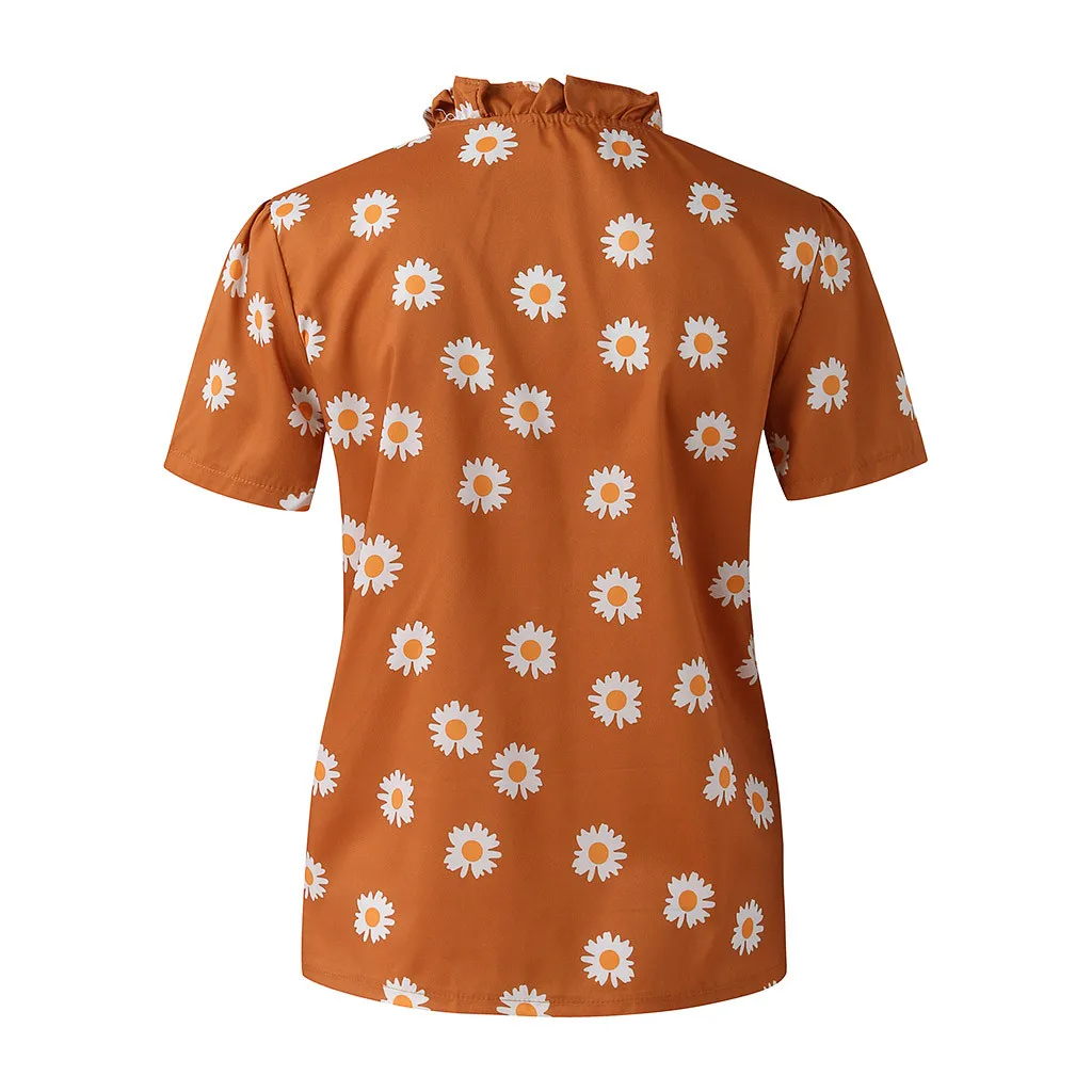 Женская блузка с короткими рукавами Летняя Повседневная цветочным принтом и