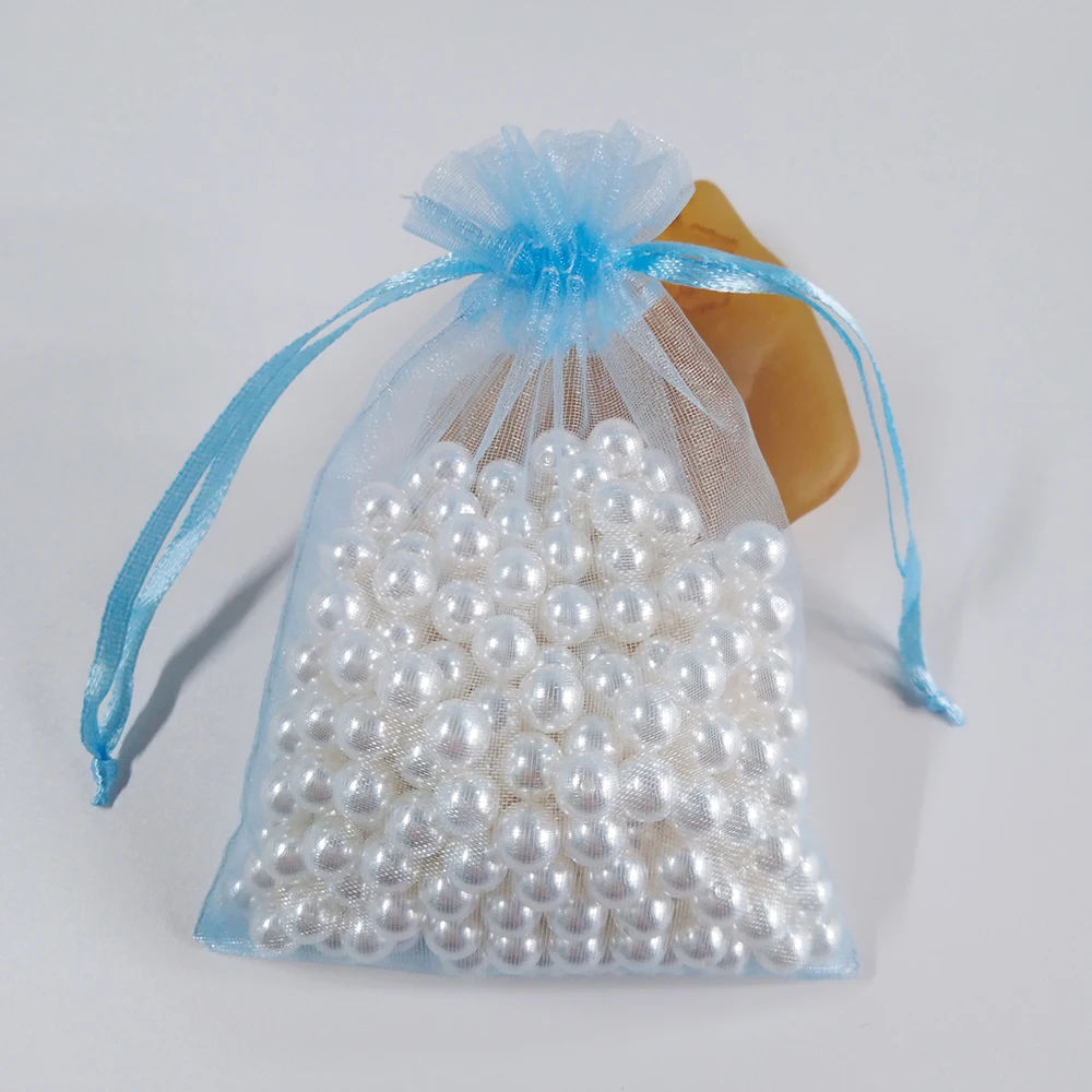 100 шт., 7x9, 9x12, 10x15, 13x18 см, сумки из органзы для упаковки ювелирных изделий, сумки для украшения свадебной вечеринки, сумки для подарков, 24 цвета - Цвет: Sky blue