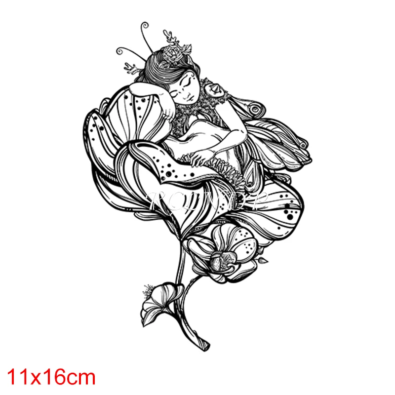 Временная татуировка-наклейка водостойкая девушка цветок фея крылья флэш-тату |