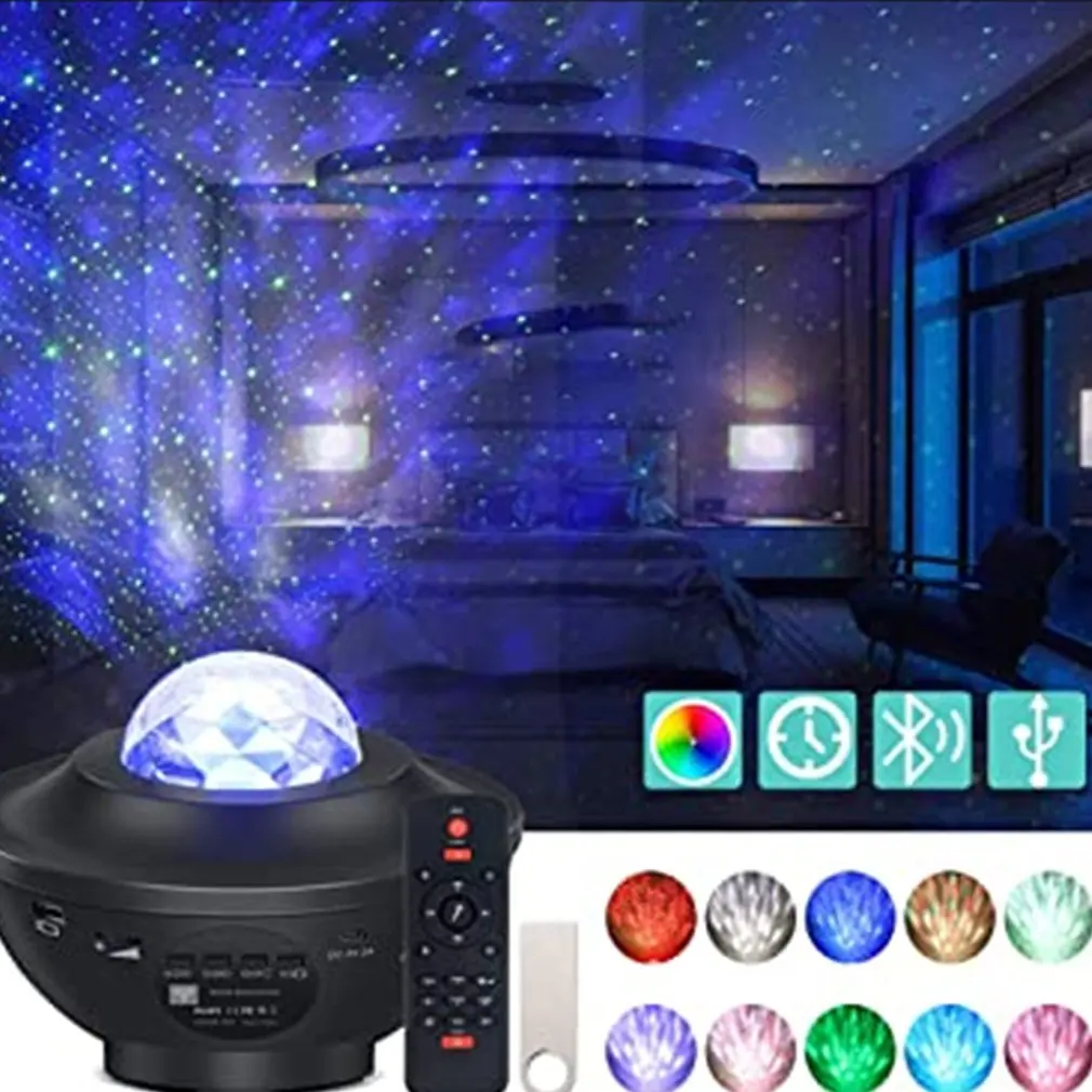 

LED Galaxy Projector Ocean Wave LED Night Light Music Player Remote Star Rotating Night Light Luminaria For Kid Bedroom Lamp