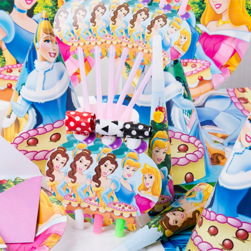 6 Детские вечерние принадлежности принцессы для дня рождения одноразовая посуда