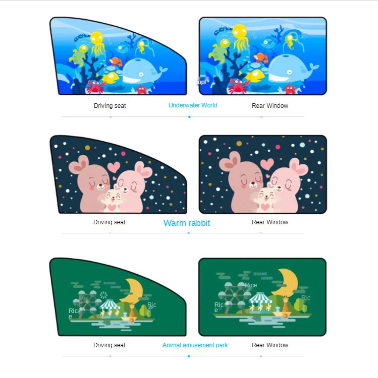 

Magnetic Car Sunscreen Insulation four Adjustable Cartoon Curtain 78 * 50cm Auto sunshade products Windows Animal Visor Cover