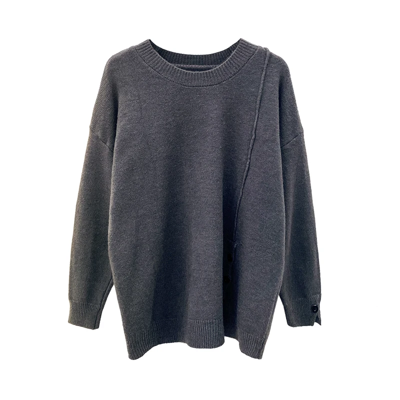 

Simgent Pullover Sweater Knitted Women Winter Casual Loose Large Size Buttons One Neck Sweaters Knitwear Woman Clothing SG010159