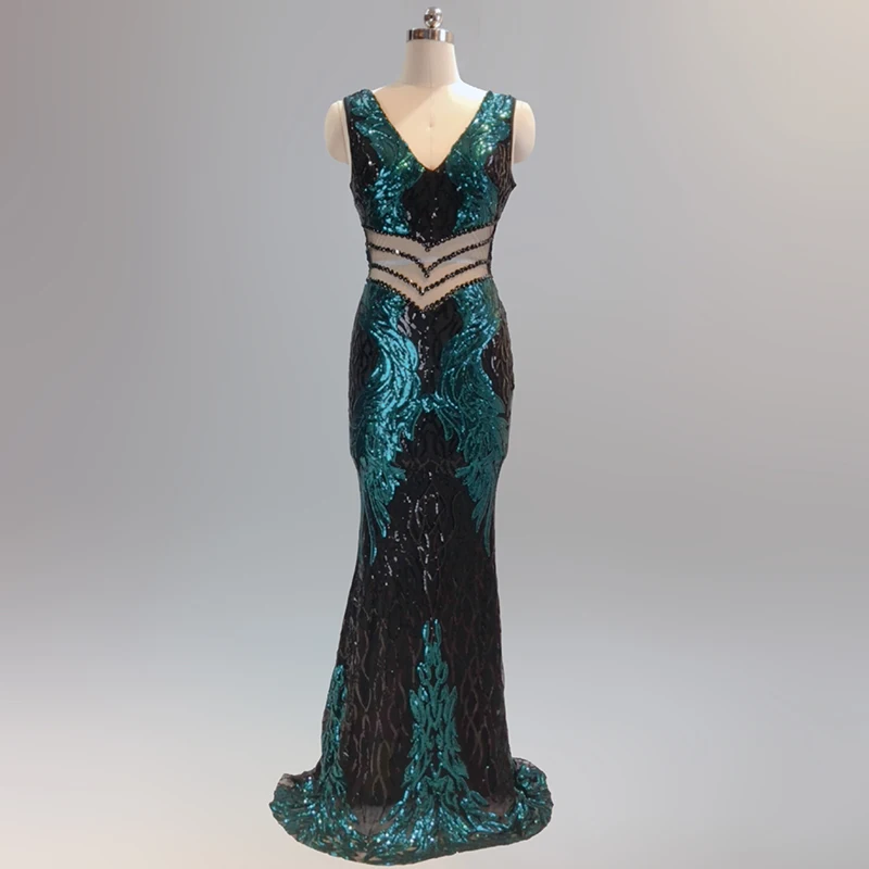 Gold V-neck Sequin Formal Evening Gown Mermaid Dress Long Robe De Soiree Abendkleider Party For Women | Свадьбы и торжества