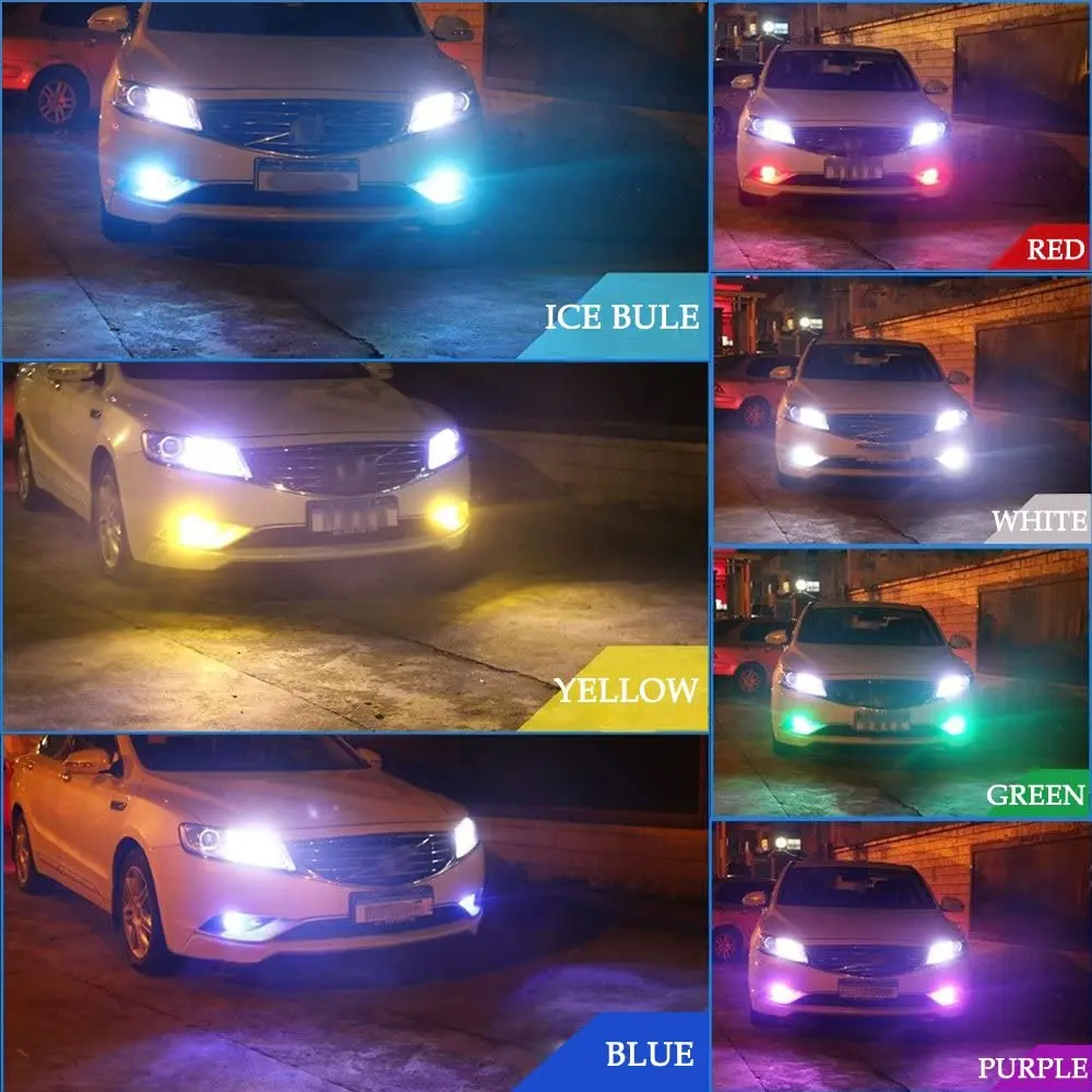 2Pcs Car Fog Light Bulb H3 H4 9006 9005 H7 H8 H9 880 881 H11 Ambient Driving Lamp DRL Kit 5050 27SMD LED RGB Remote Control Auto images - 6