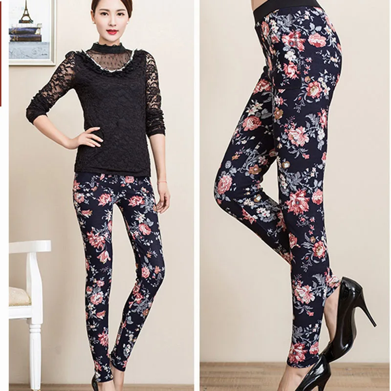 Женские зимние леггинсы женские бархатные теплые штаны с татуировкой модные