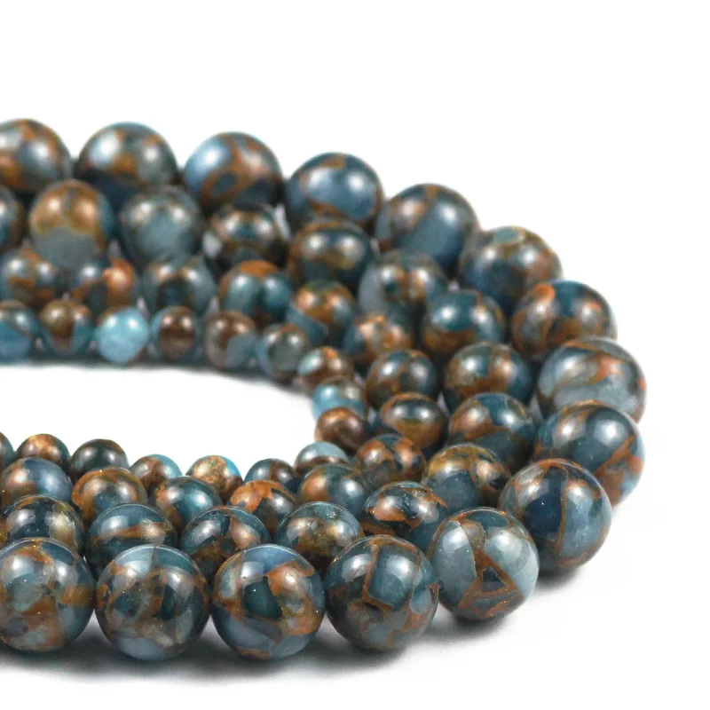 

RBFHYER 6 8 10 12MM Natural Light blue Gold colored Nepal Stone Beads Loose Beads For Jewelry Making DIY Bracelet Necklace