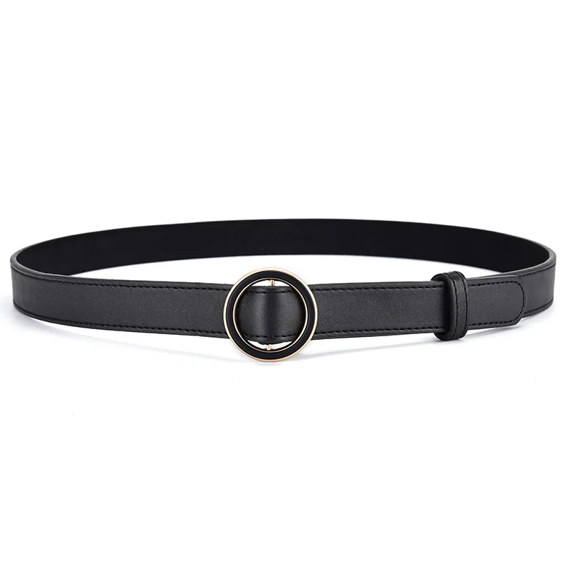 Ремень женский из искусственной кожи гладкий пояс с круглой пряжкой сплава без