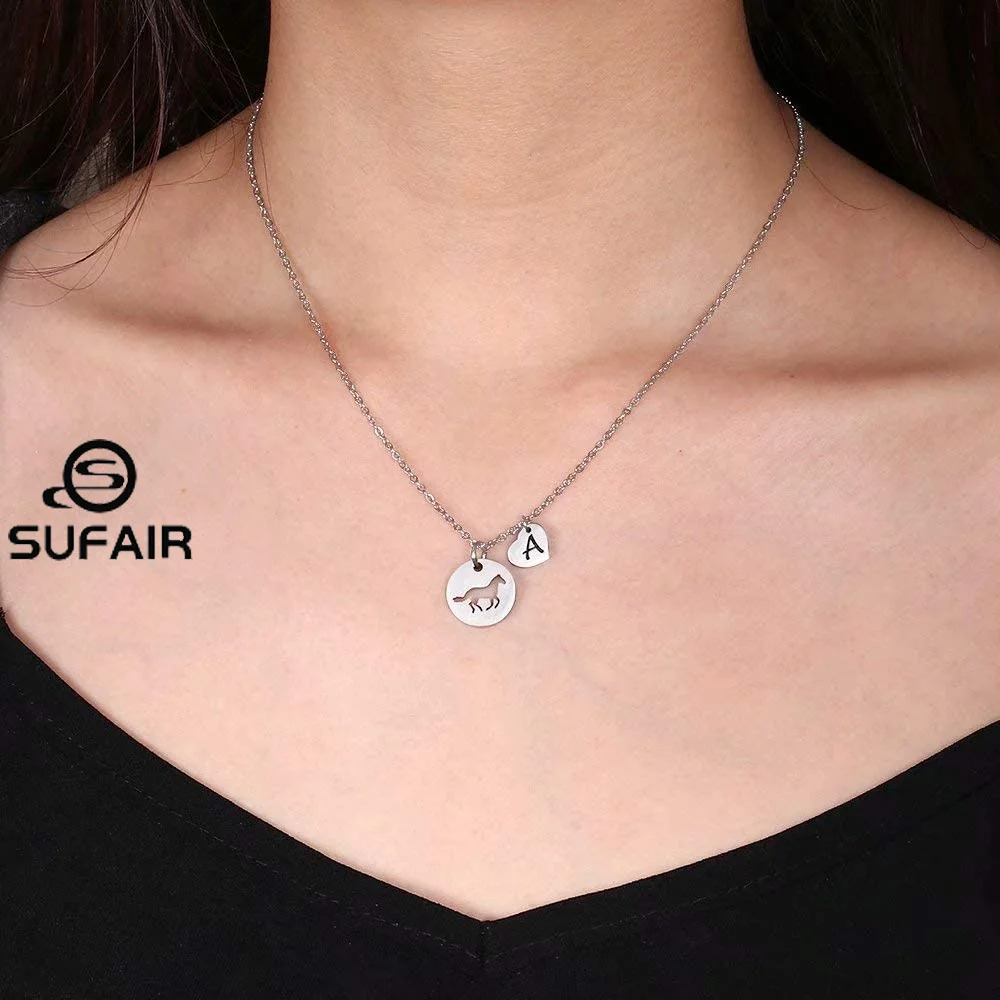

Sufair Horse Necklace for Girls Stainless Steel Dainty Horse Charm Necklace Heart Initial Pendant Women Kids Horse Jewelry Gift