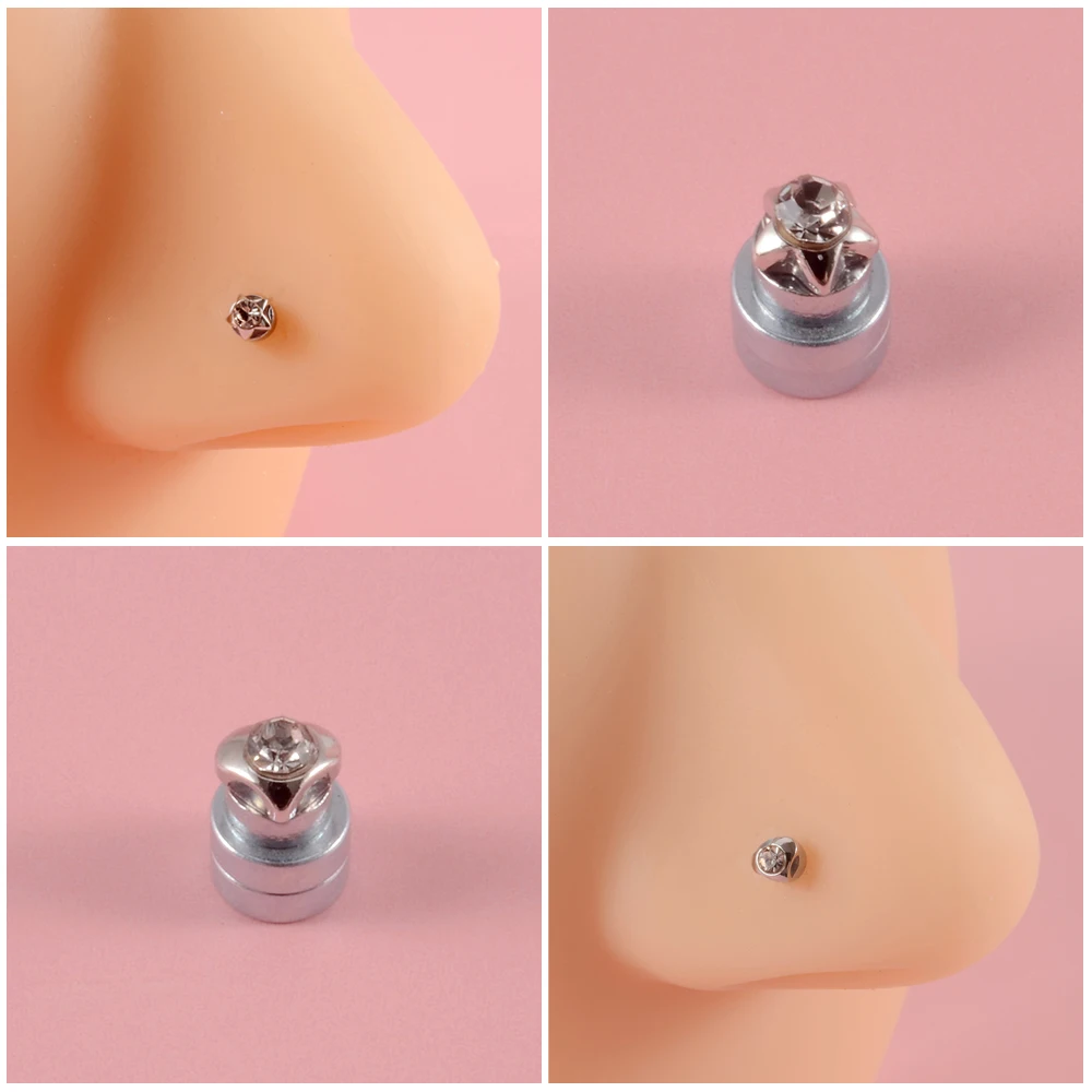 1Pc Zircon Non Pierced Heart Star Magnet Earring Piercings Fake Magnet Ear Tragus Cartilage Lip Labret Stud Nose Ring Jewelry