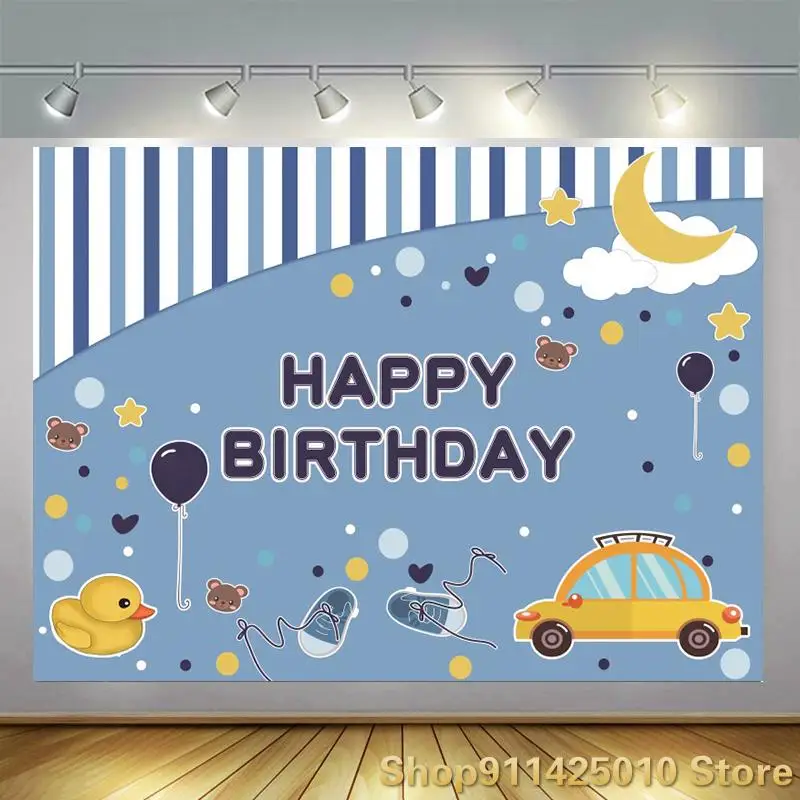 

Виниловый фон для фотосъемки с изображением Луны воздушных шаров автомобиля мальчиков дня рождения вечевечерние украшения на заказ для де...