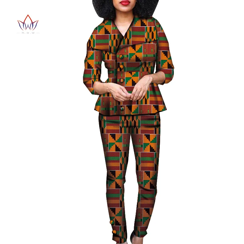 Autumn African Print 2 Piece Set For Women Spring Dashiki Pant and Crop Top Bazin Riche African Clothing for Lady WY7499