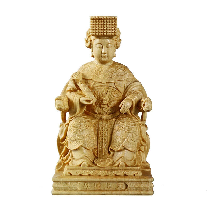 

TJ119ca - 10*5.6*5 CM Detailed Carved Boxwood Carving - Goddess Matsu