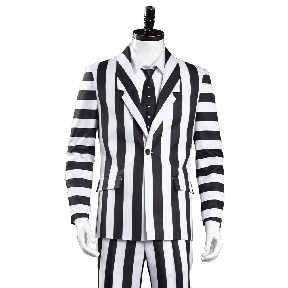 Аниме Beetlejuice Адам косплей костюм для мужчин Черный и белый в полоску пиджак