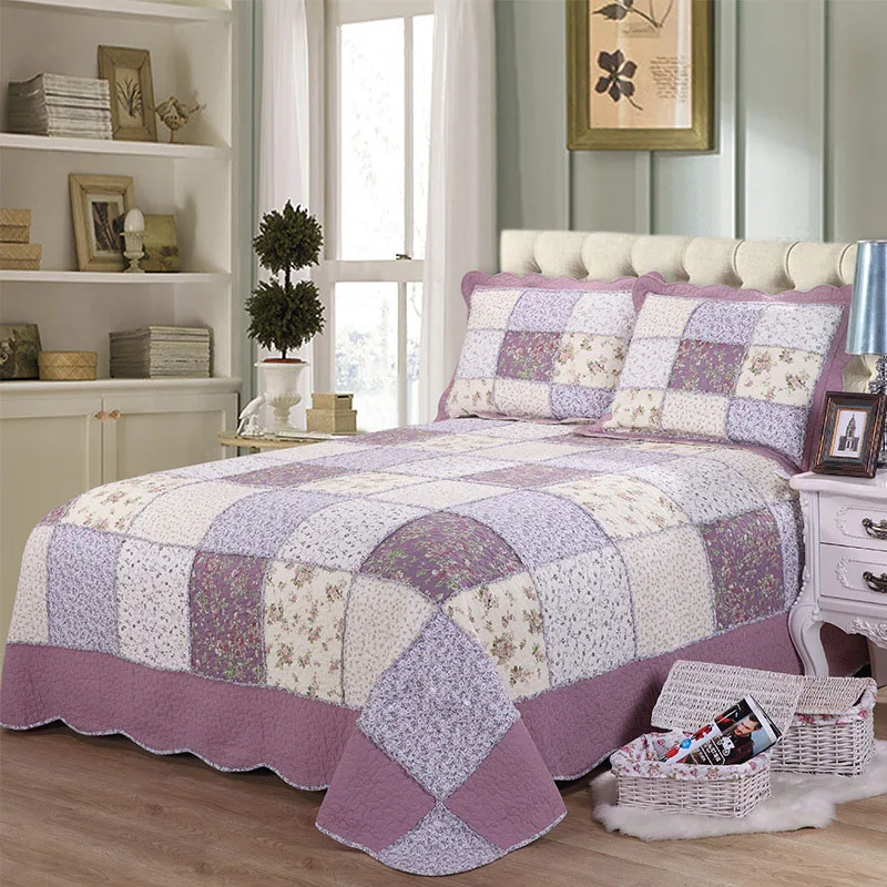 

Floral Patchwork Quilt Sets 3pcs Bedspread on the Bed Cover Pillowcase Queen Size Summer Coverlet Quilted Blanket